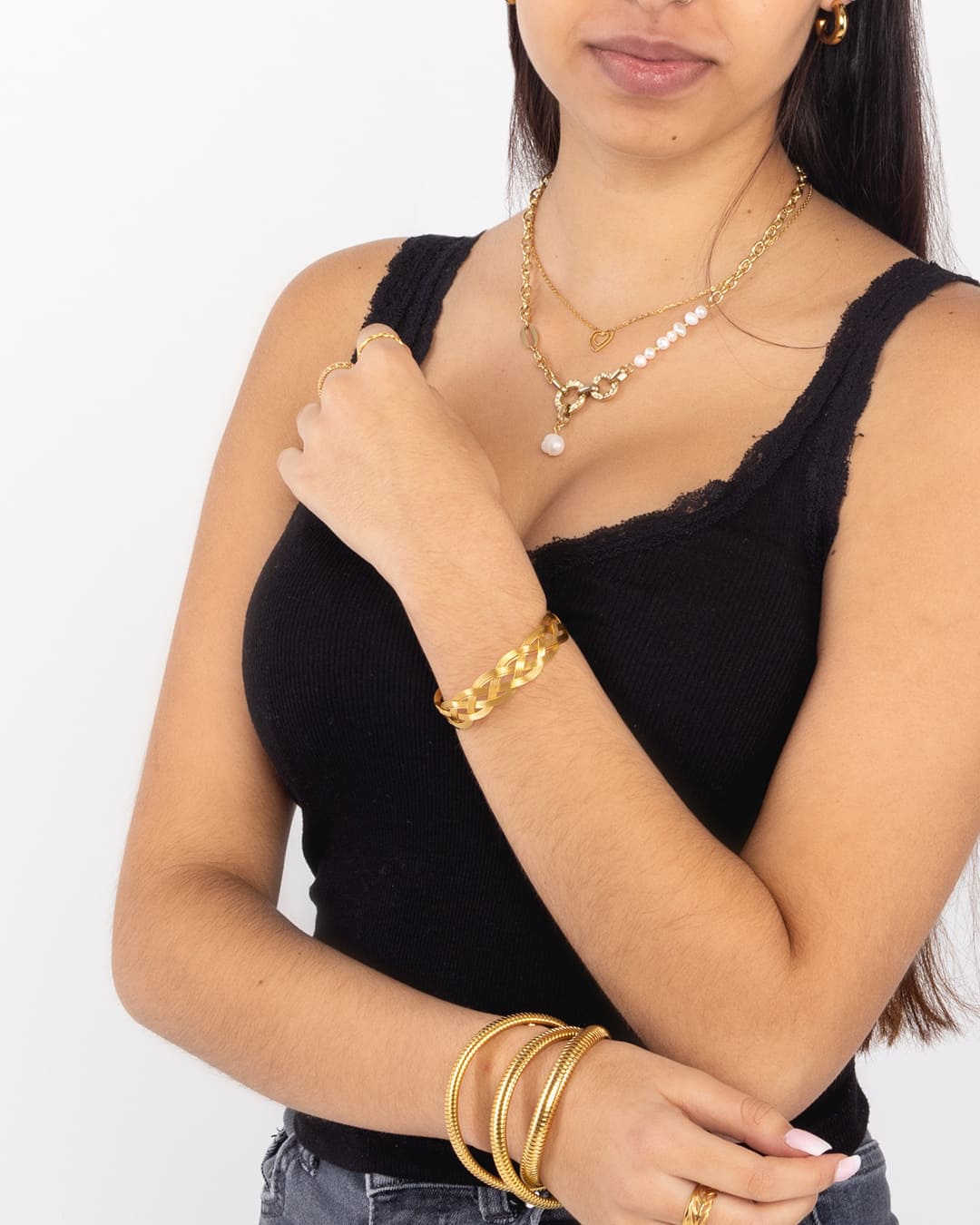 Collar Acero Detalle Perla Dorado