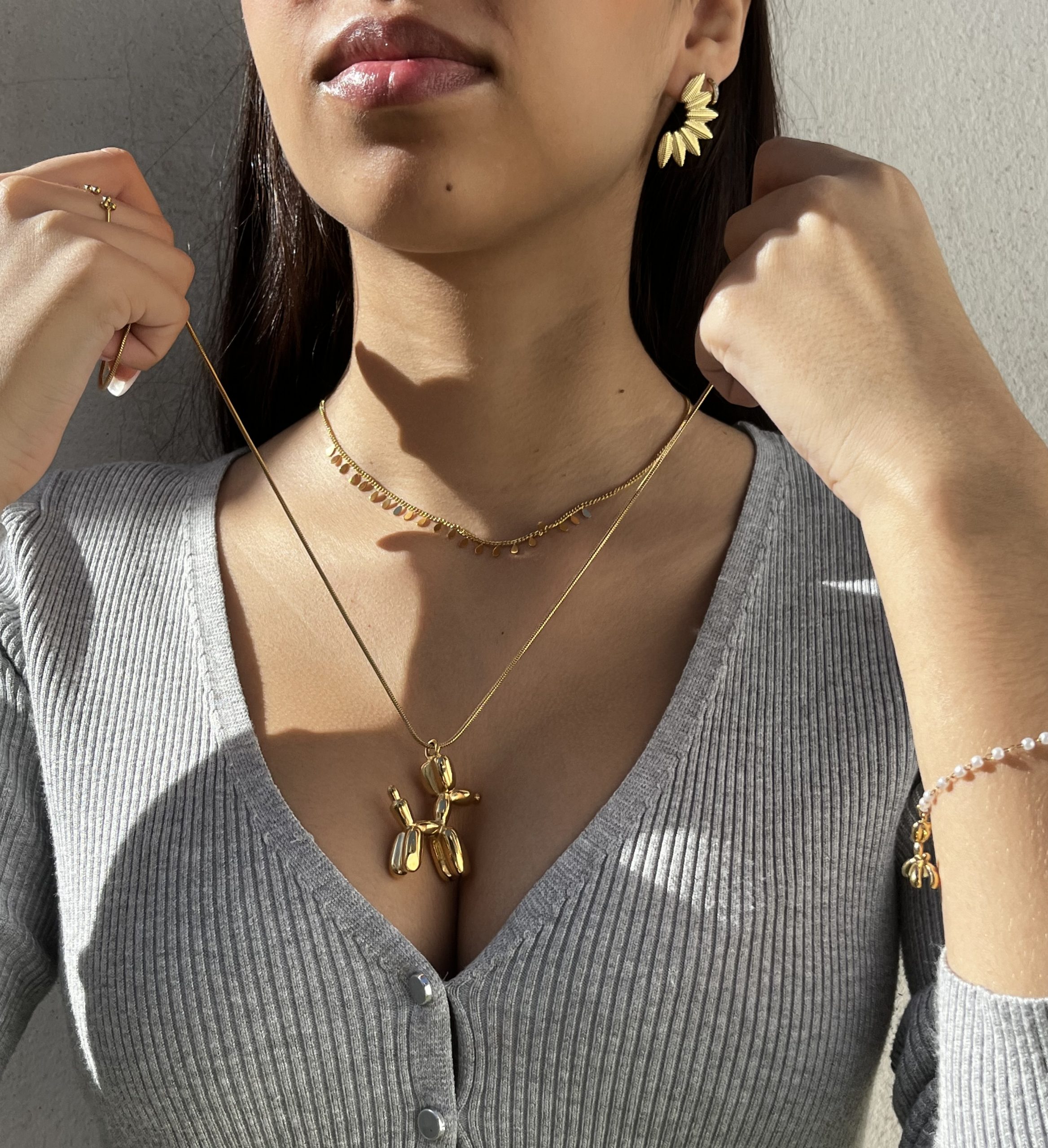 Pendiente Acero Abanico Dorado