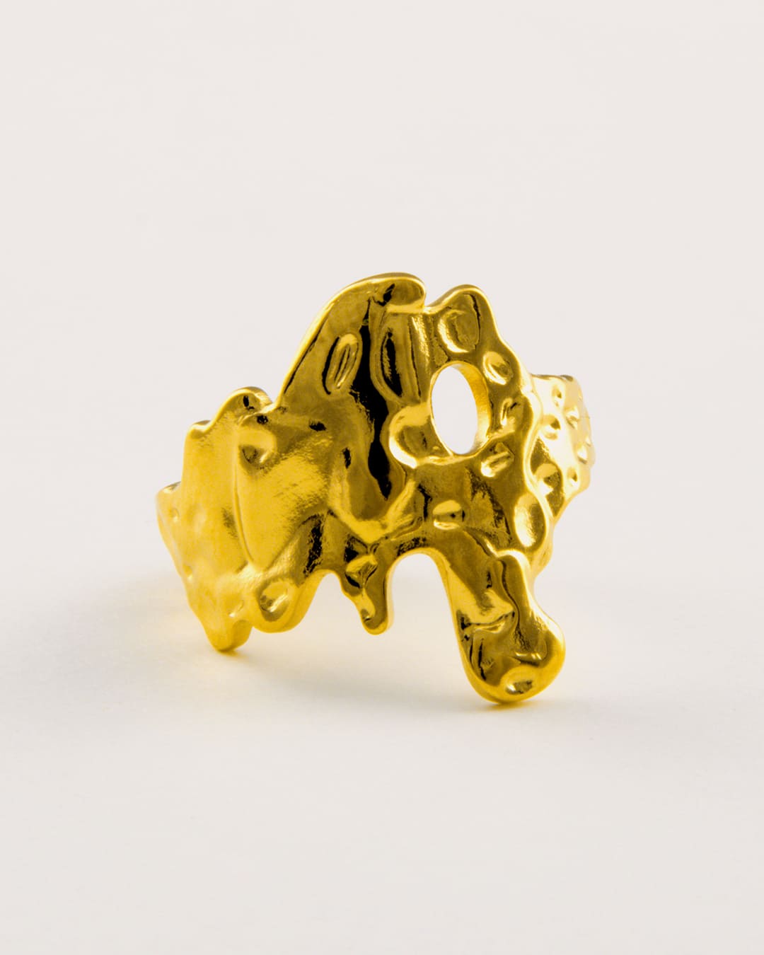 Anillo Acero Irregular Dorado