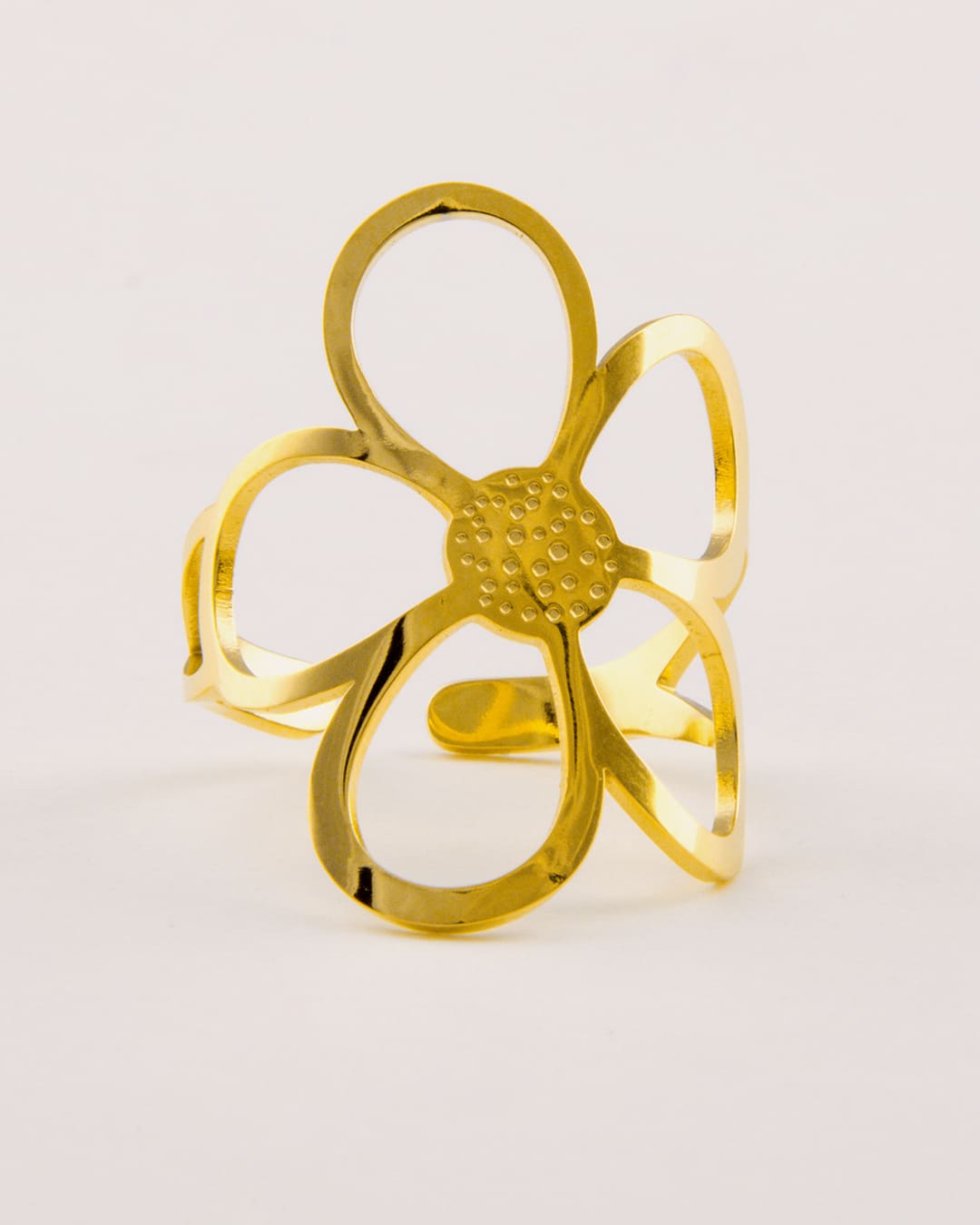 Anillo Acero Flor Dorado