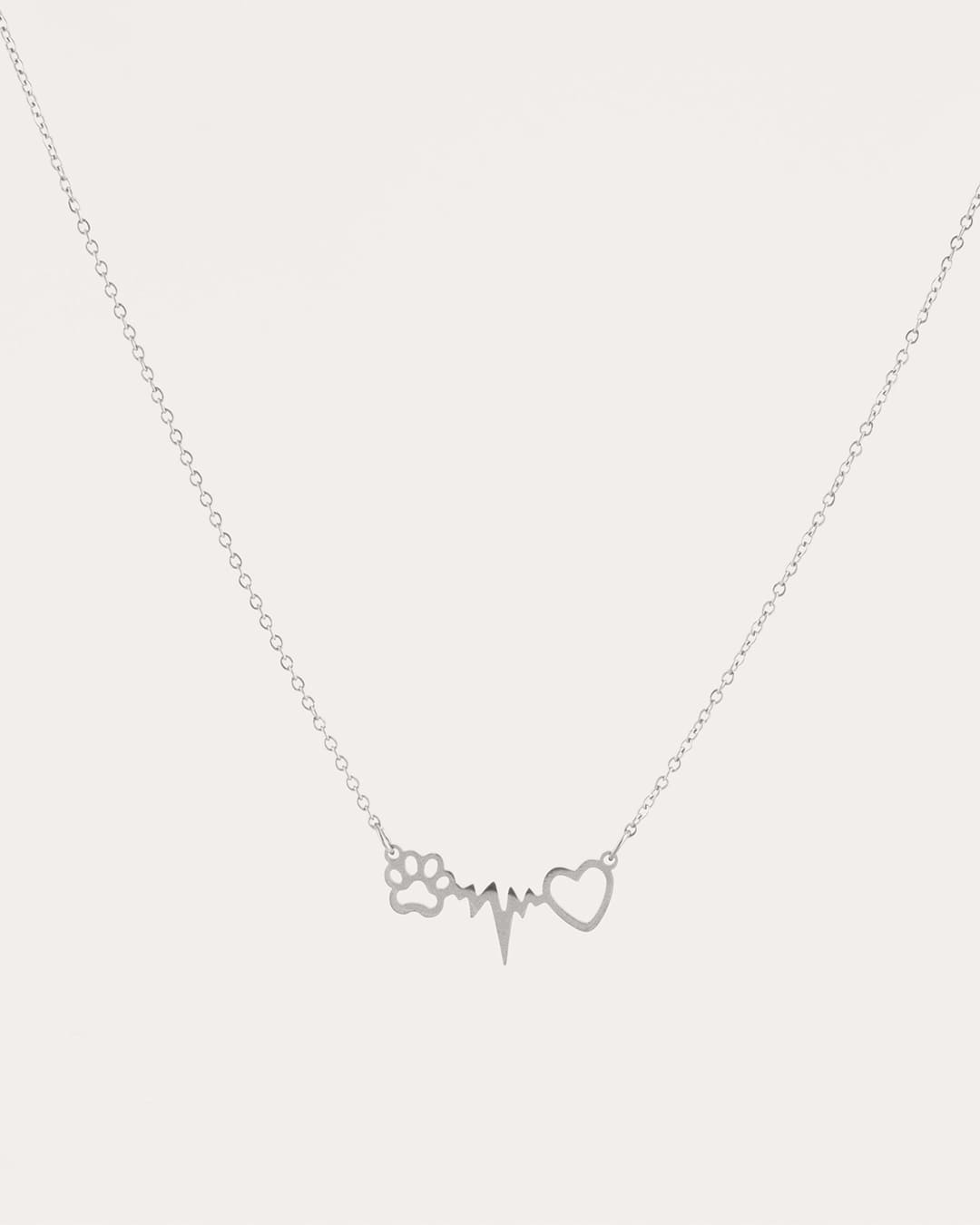 Collar Acero Huella/Corazón Plateado