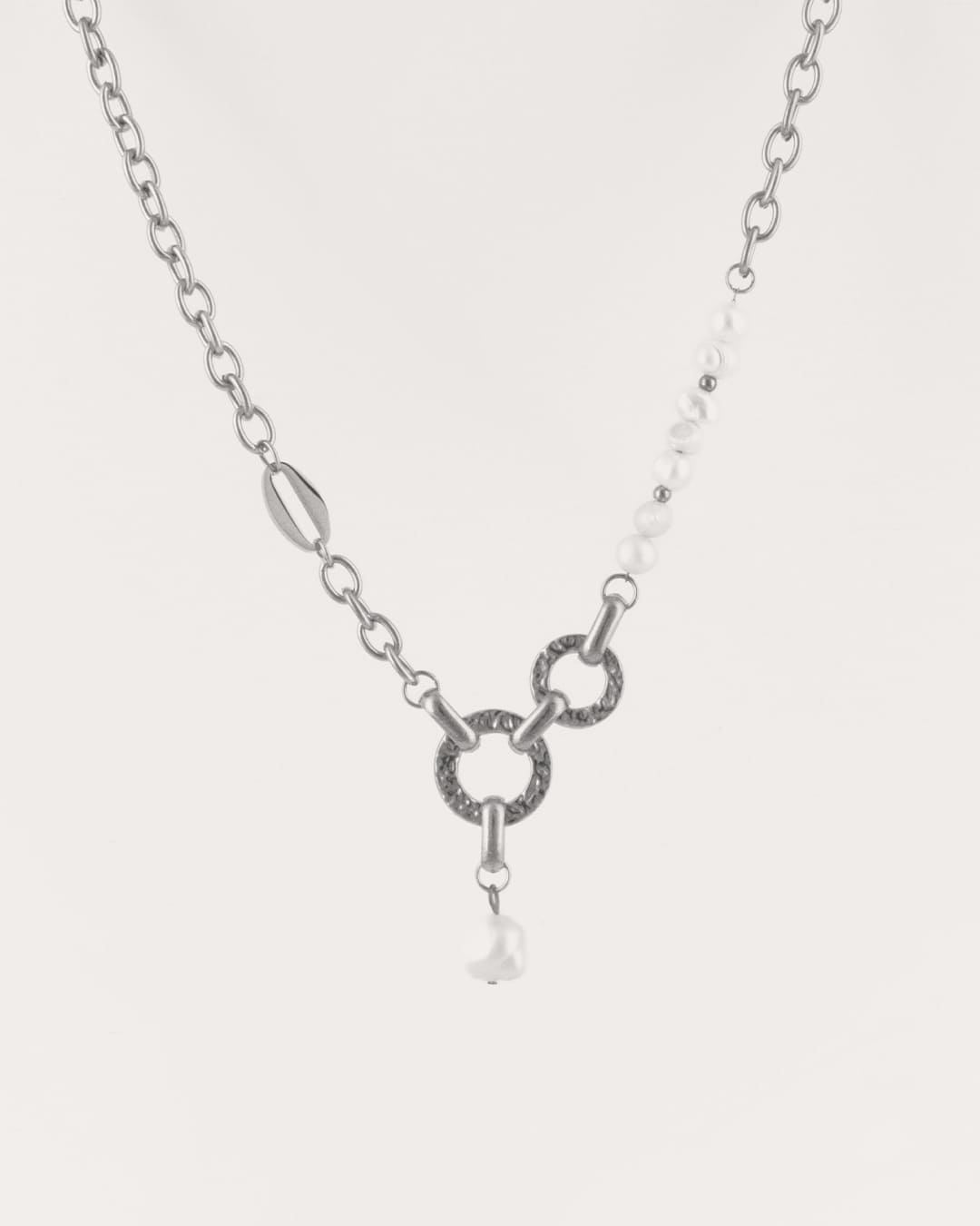Collar Acero Detalle Perla Plateado