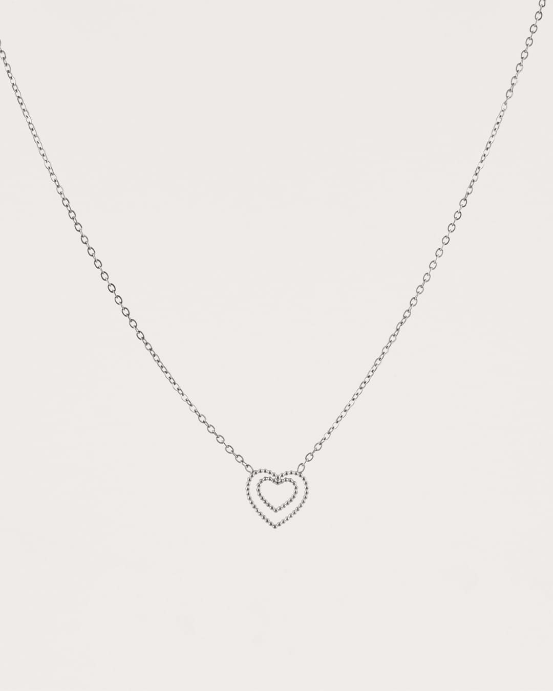 Collar Acero Corazones Labrado Plateado