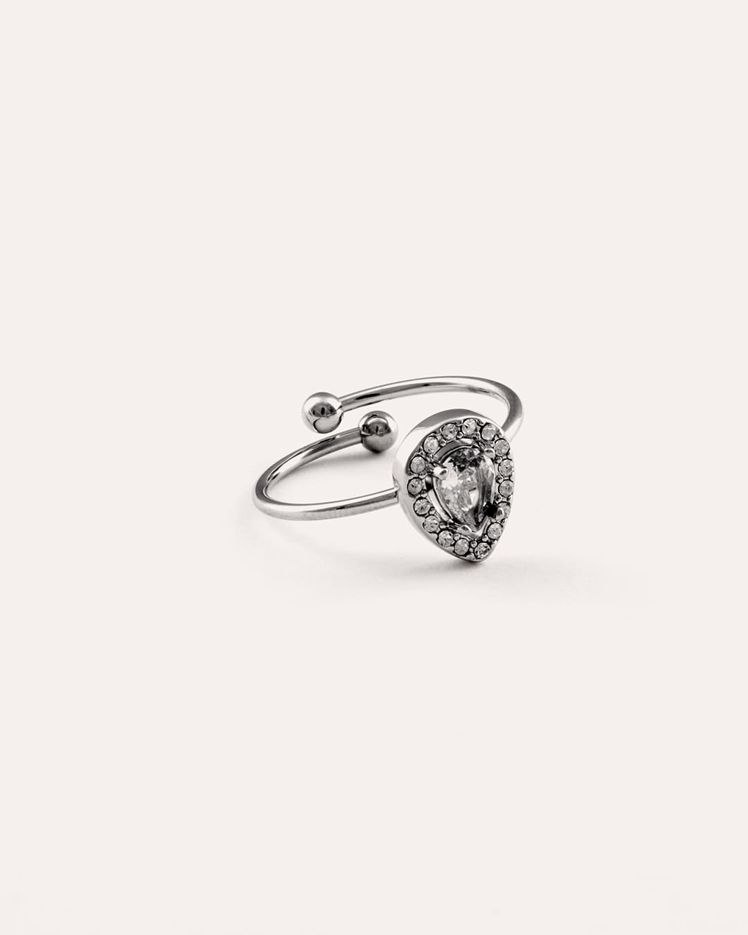 Anillo Acero Corazón Cristales