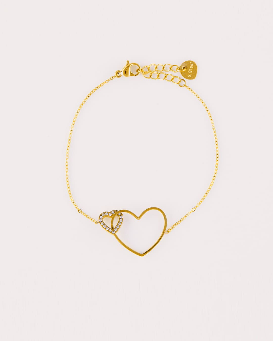 Pulsera Acero Doble Corazón Dorada