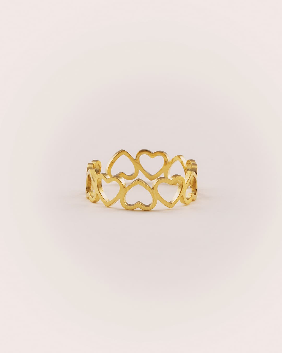 Anillo Acero Corazones Dorado