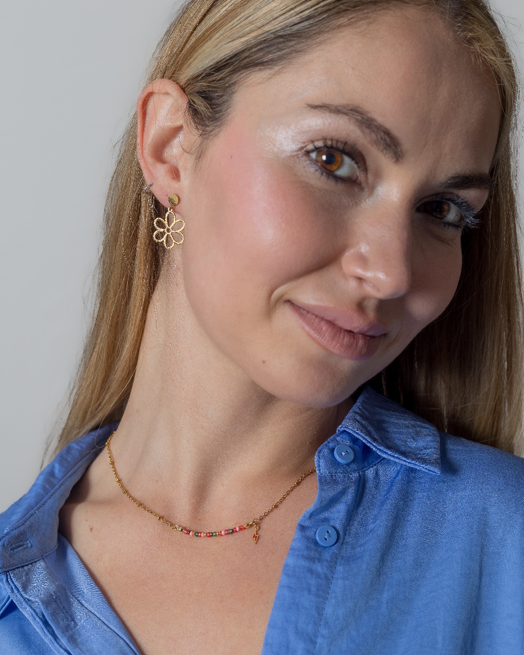 Pendiente Acero Flor Dorado