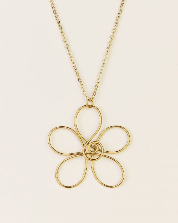 Collar Acero Flor 3D Dorado - Joyitas de Acero