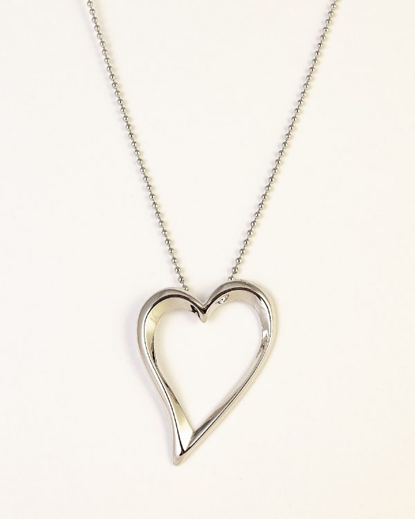 Collar Acero Largo Corazón Plateado - Joyitas de Acero