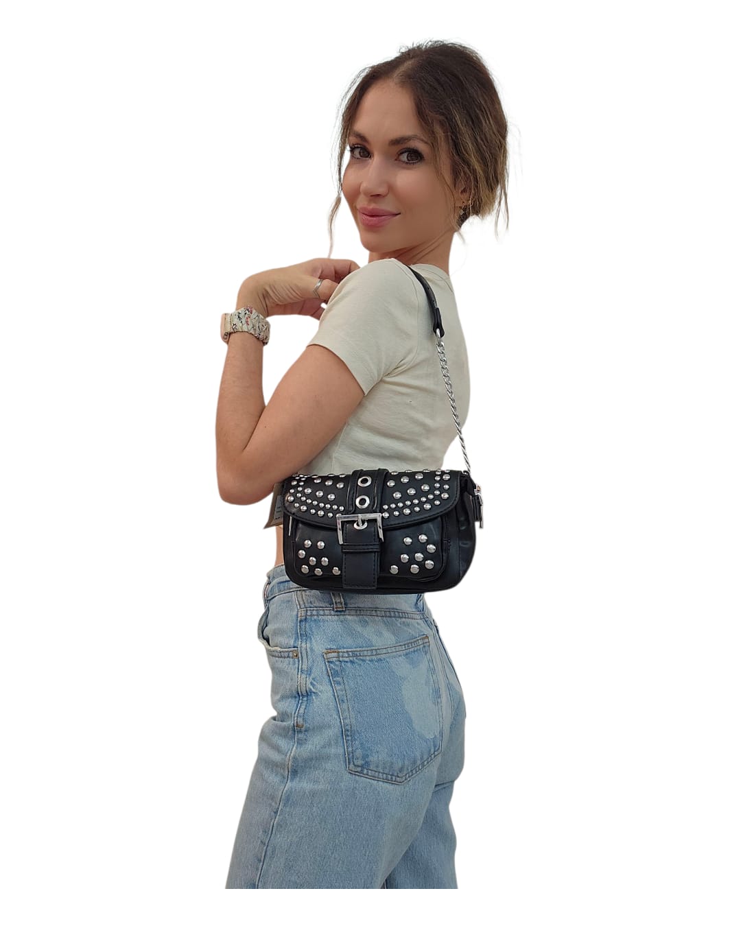 Bolso Tachas Con Asa de Cadena