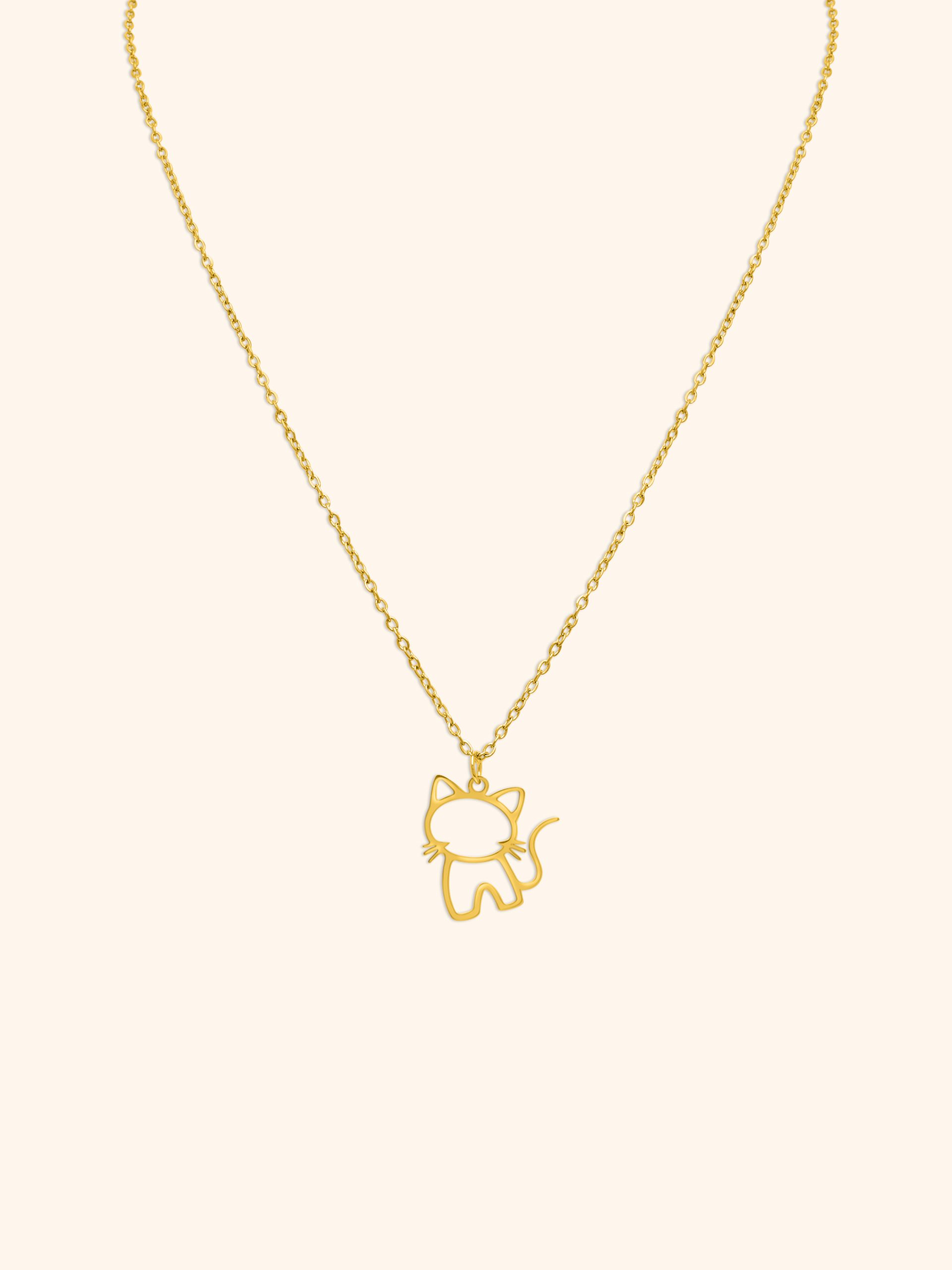 Collar Acero Silueta Gatito Dorado