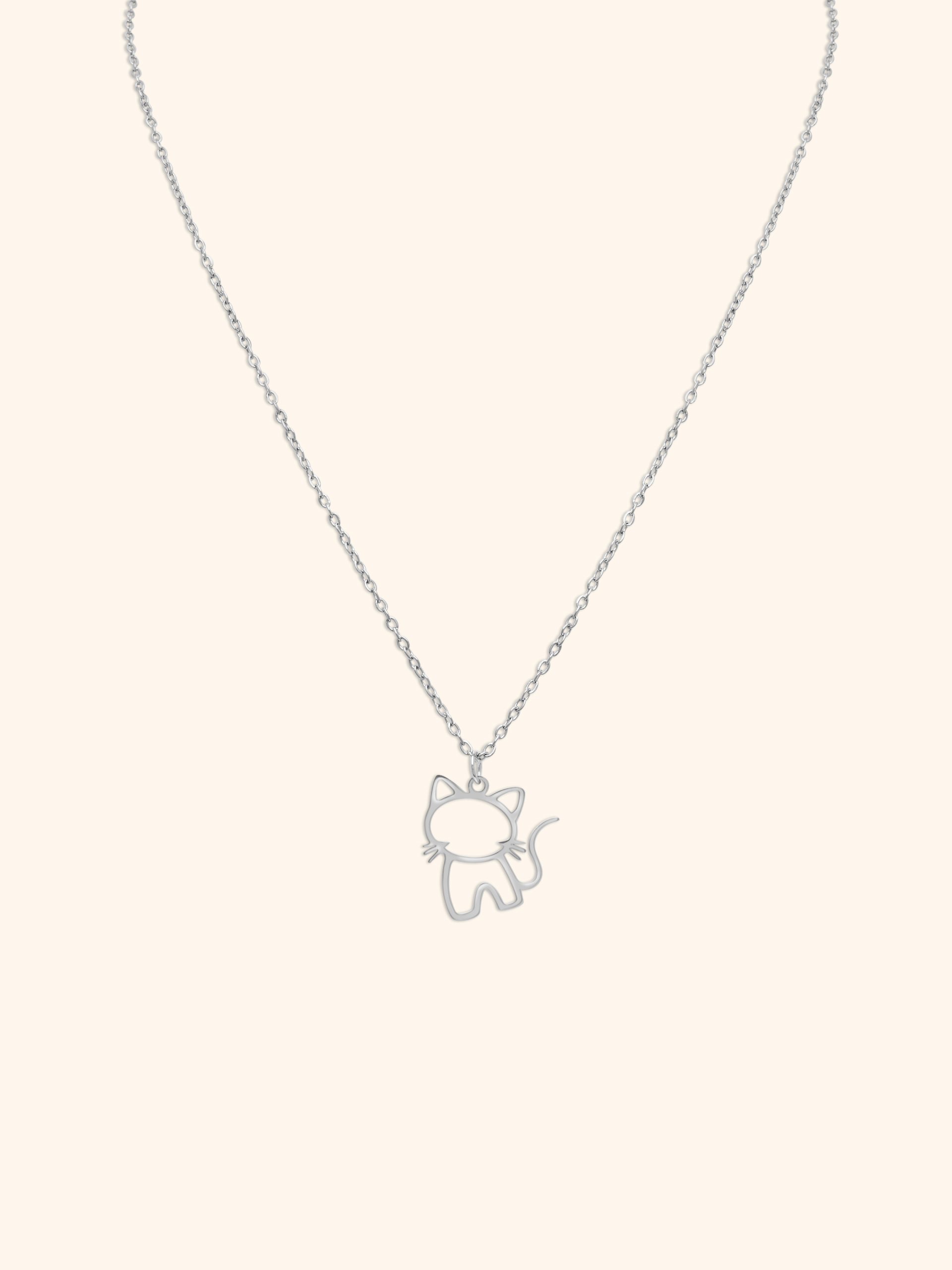 Collar Acero Silueta Gatito Plateado