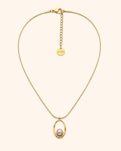 Collar Acero Aura Perla Dorada