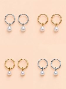 Pendientes Acero Aro Perla Elegance
