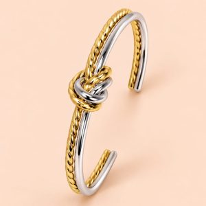Pulsera Acero Rígida Nudo Bicolor